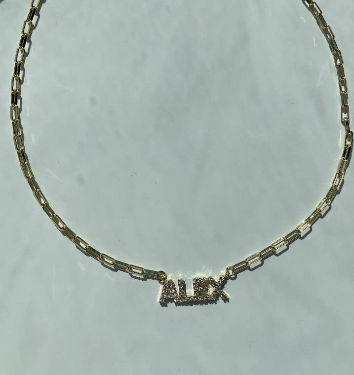 The Sis Kiss - Wholesale Pendant/Charm Necklace - Customized Crystal Nameplate Necklace with Paperclip Chain