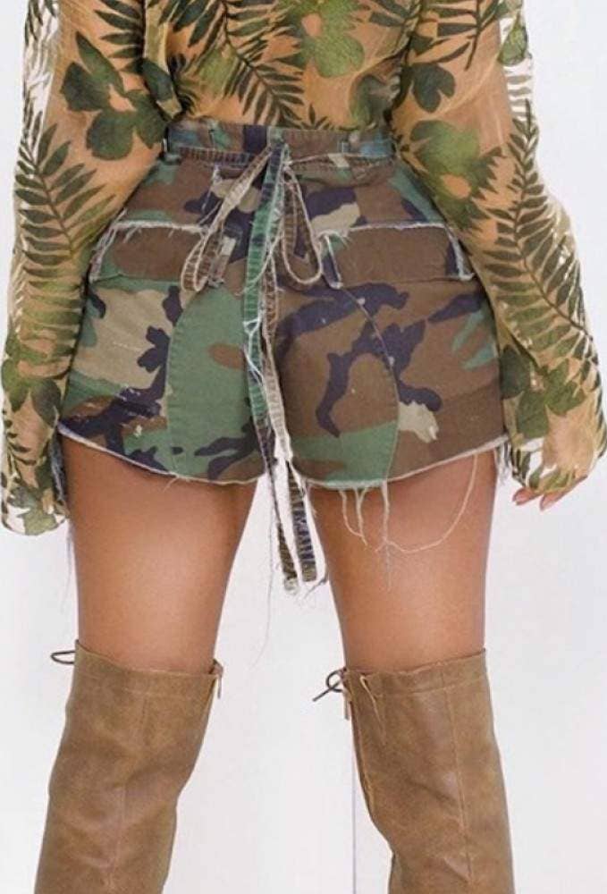 Queen Fashion - Wholesale Shorts - Women's - camouflage ripped pockets straight summer shorts4