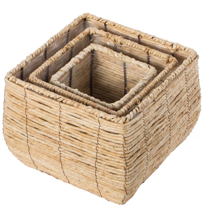 Quickway Imports - Wholesale Plant Pot - Woven Square Flower Pot Planter with Plastic Lining