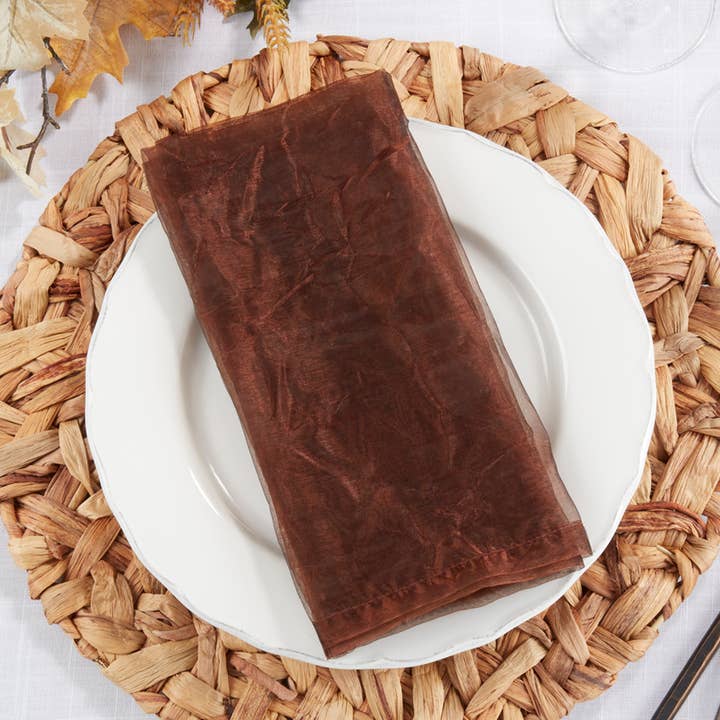 Fennco Styles - Wholesale Dinner & Cloth Napkin - Brown Crushed Organza 20" Cloth Napkin0