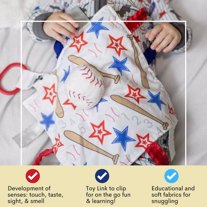 Baby Jack and Company - Wholesale Security/Cuddle Blanket - Baby - Baseball Baby Learning Lovey Tag Stroller Toy 10" x 10"6