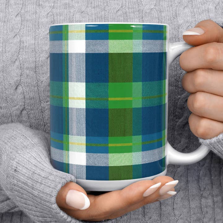 Loftipop - Wholesale Coffee Mug - Blue Tartan Plaid Ceramic Mug, Traditional Christmas Gifts5