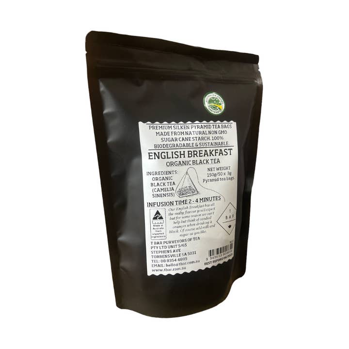 Paquet de 50 sachets de thé English Breakfast Organic Premium pour la vente par T BAR TEA