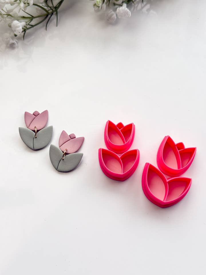 Tulip & Leaves Set Detailed Polymer Clay Cutters for wholesale by Tera Clay