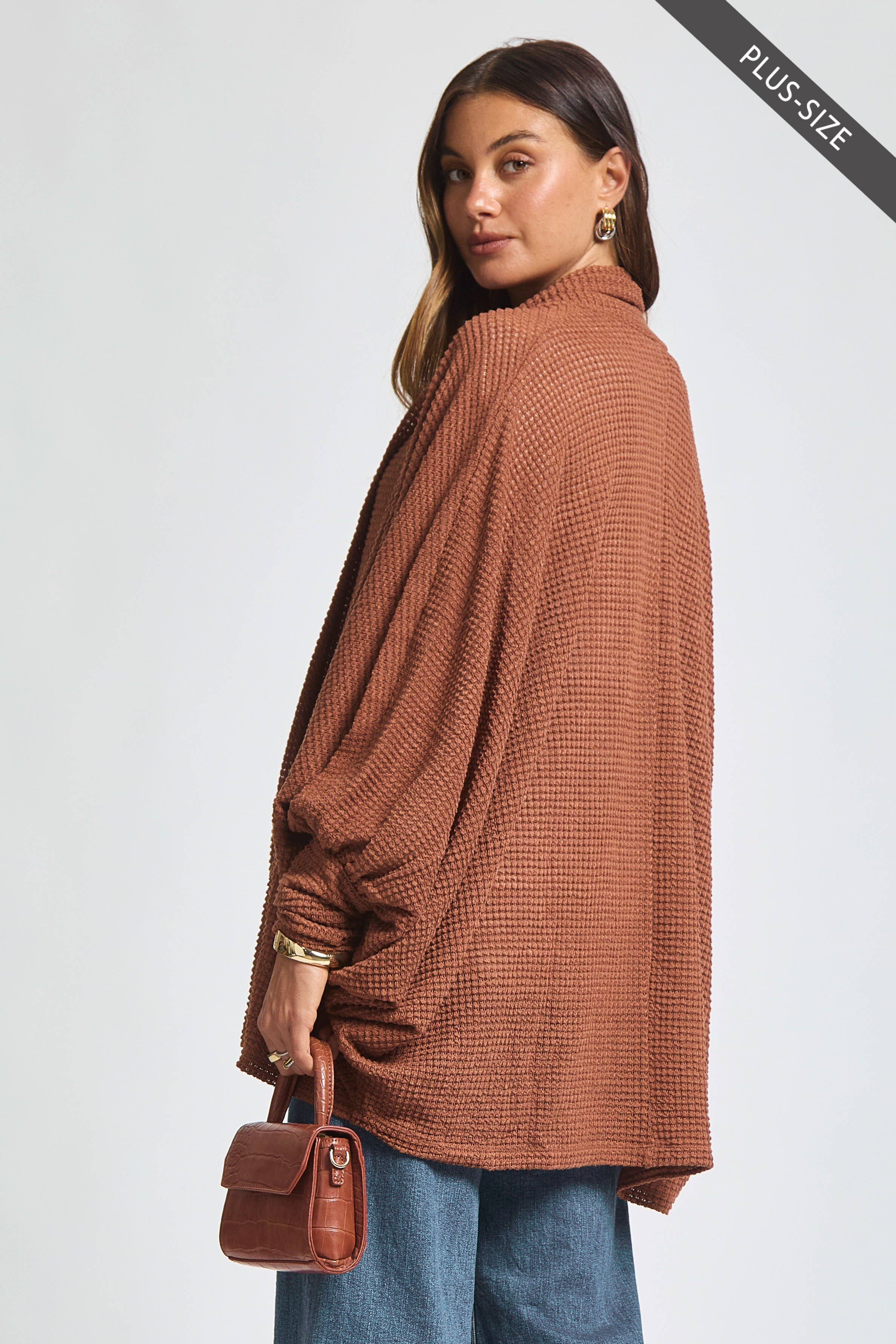 Dear Scarlett - Wholesale Cardigan - Women's - PLUS SIZE Crochet Knit Cardigan Batwing Sleeve8