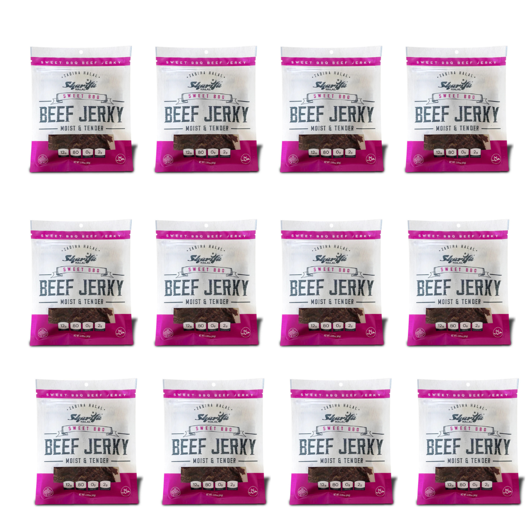 Sharifa Halal Snacks - Wholesale Jerky - Sharifa Halal Beef Jerky, Sweet BBQ, 2.85 oz. per bag2