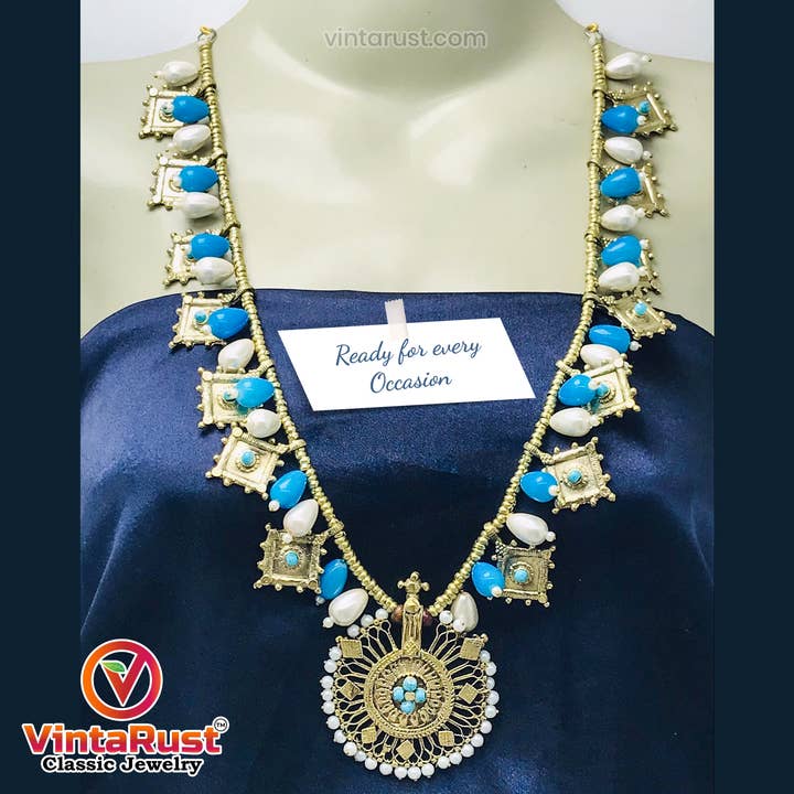 vintarust - Vente Parures de bijoux - Parure de bijoux Tribal avec perles et grand motif doré1