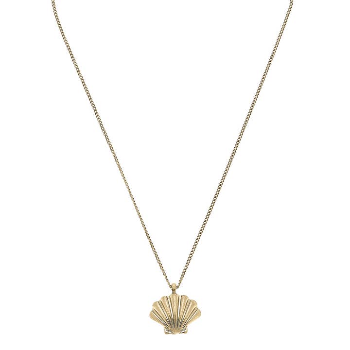 Canvas Style - Wholesale Pendant/Charm Necklace - Mauri Clamshell Necklace in Shiny Gold