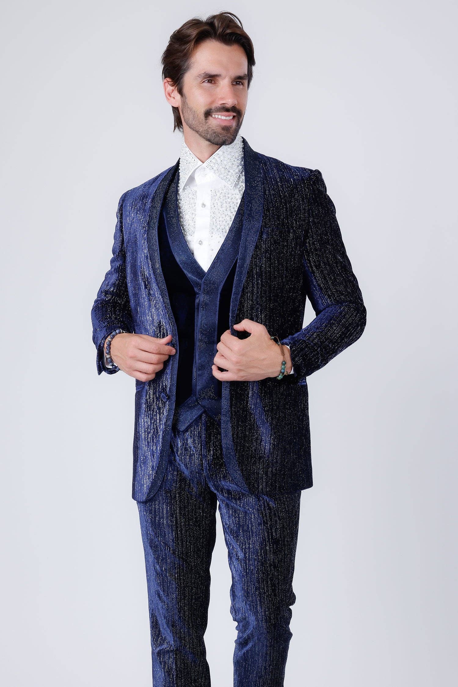 BARABAS – wholesale Suit set – men's – Men's Velvet Fabric Glitter Shawl Lapel Suits 4SU215