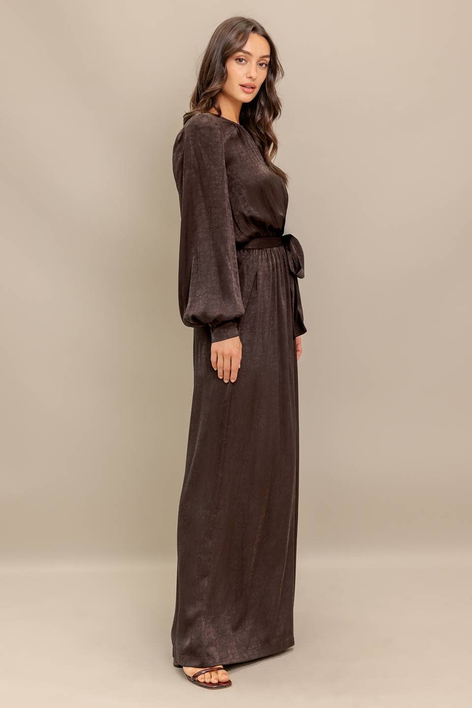 Brown A solid woven jumpsuit - IP8660 for wholesale on Faire2