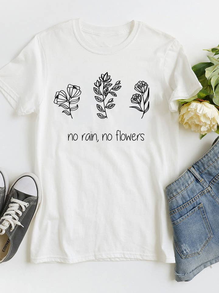 The Funnel Cake Tree - Wholesale Screen Printed T-Shirt - Women's - No Rain No Flowers Graphic Tee1