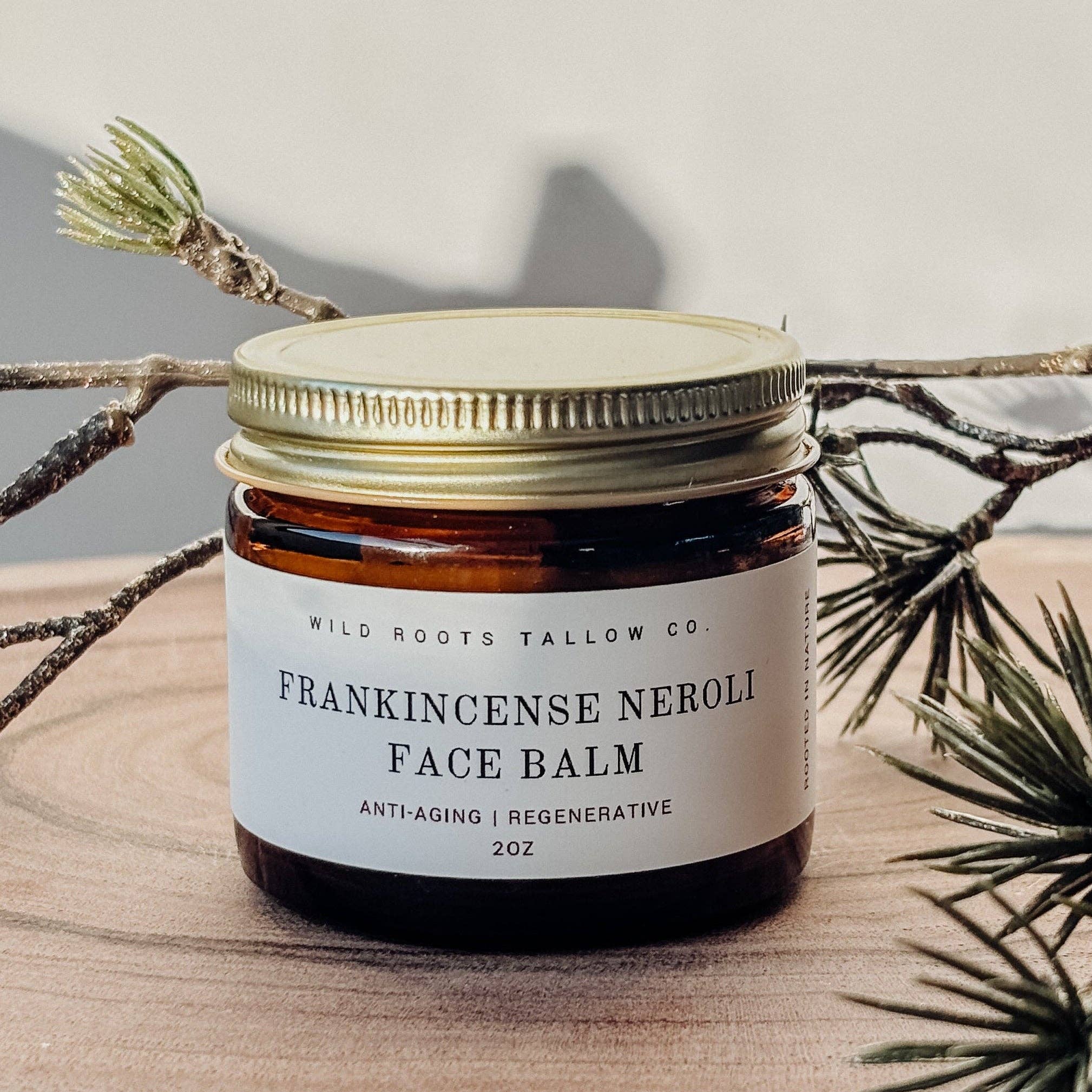 Wild Roots Tallow Co. – Hidratante antienvelhecimento por atacado – Bálsamo Facial Anti-Envelhecimento de Incenso + Neroli