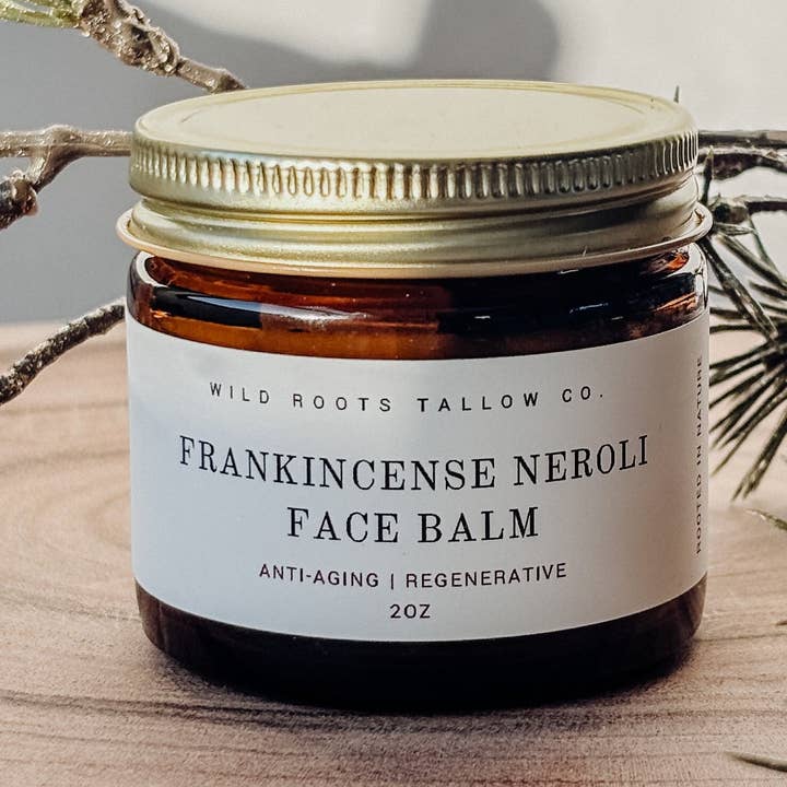 Wild Roots Tallow Co. – Hidratante antienvelhecimento por atacado – Bálsamo Facial Anti-Envelhecimento de Incenso + Neroli0