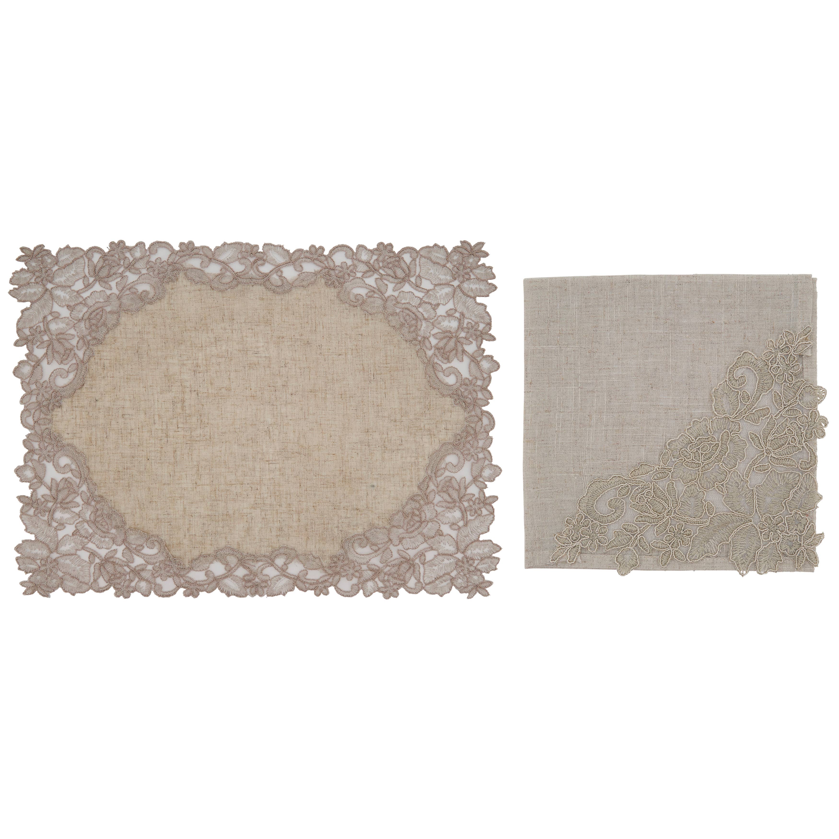Natural Lace and Embr'd 20"x20" Napkin+14"x20" Plcmt-Set of 2 for wholesale on Faire0