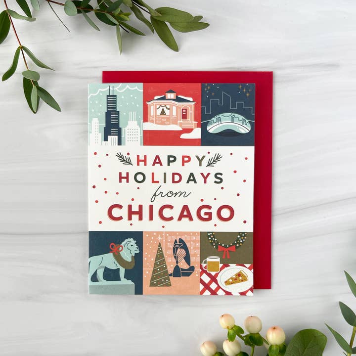 Paper Parasol Press - Wholesale Season's Greetings Card - Chicago Holiday Grid Christmas Card1