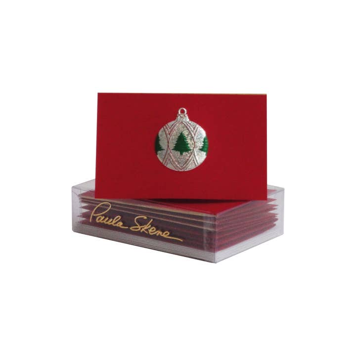 Tree Ornament on Red Christmas Enclosure Card for wholesale by PAULA SKENE DESIGNS
