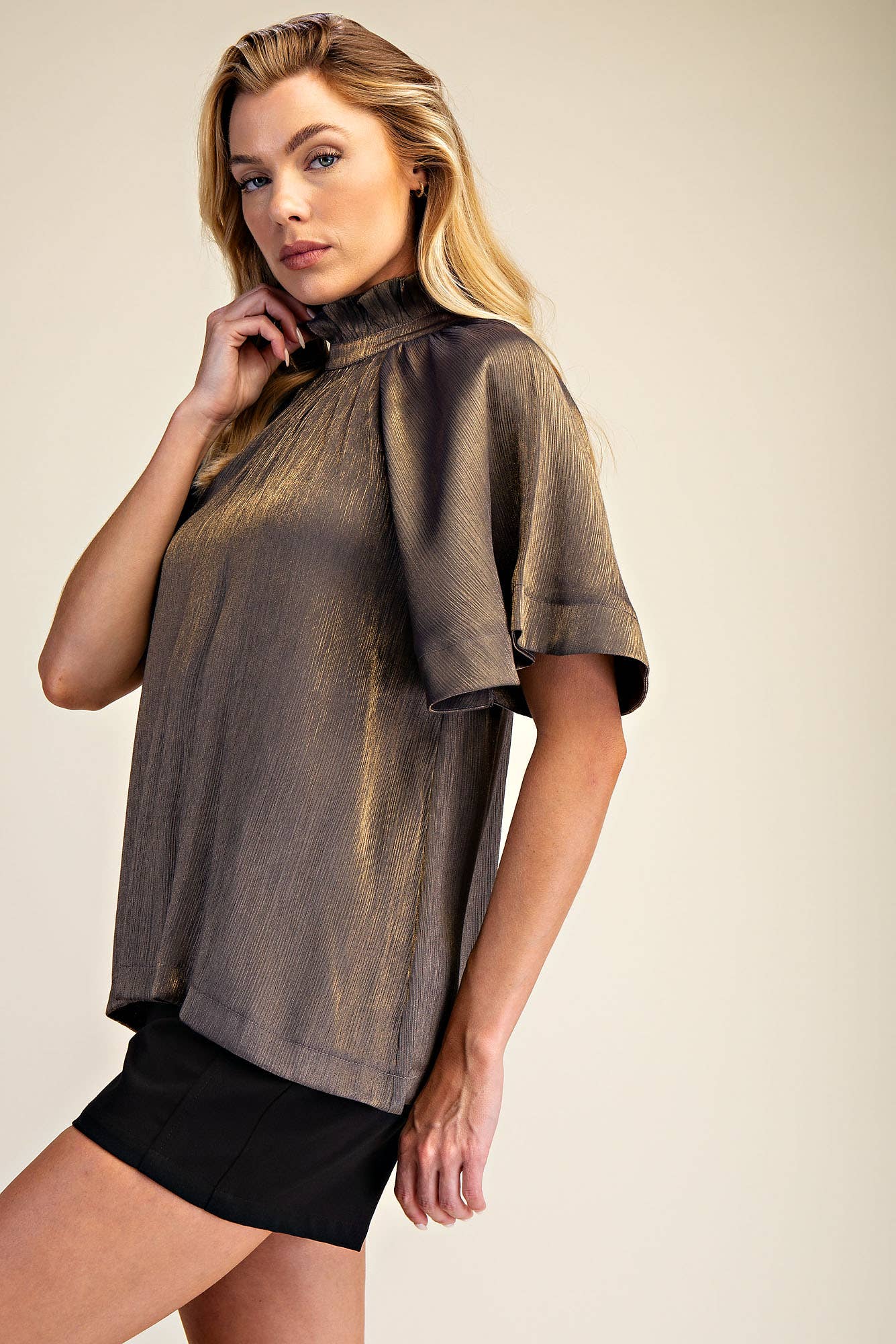 Glam - Wholesale Blouse - Women's - Ruffle Neck Raglan Sleeve Blouse9