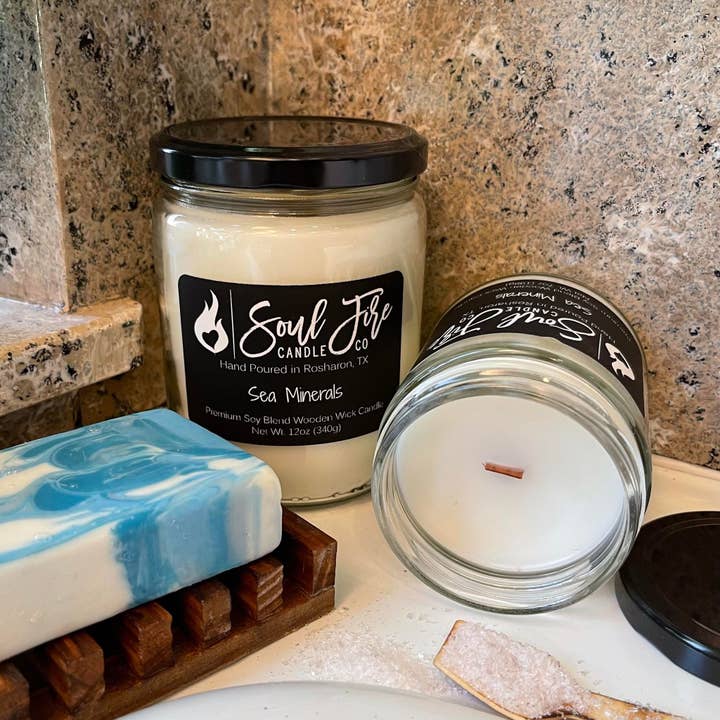Sea Minerals Wooden Wick Candle for wholesale by Soul Fire Candle Company
