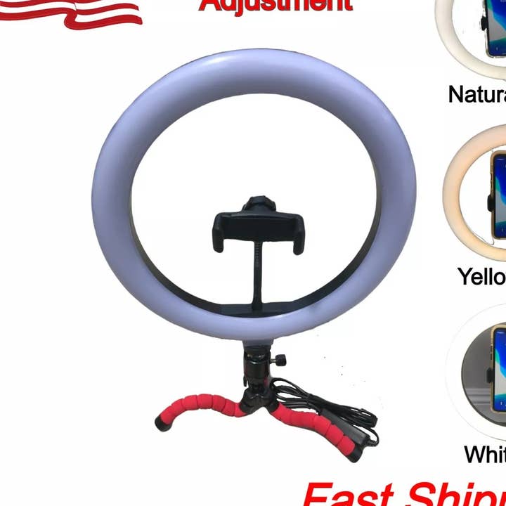 Anneau lumineux LED 10" avec trépied à jambes flexibles, support pour téléphone pour la vente par Deals Plus One