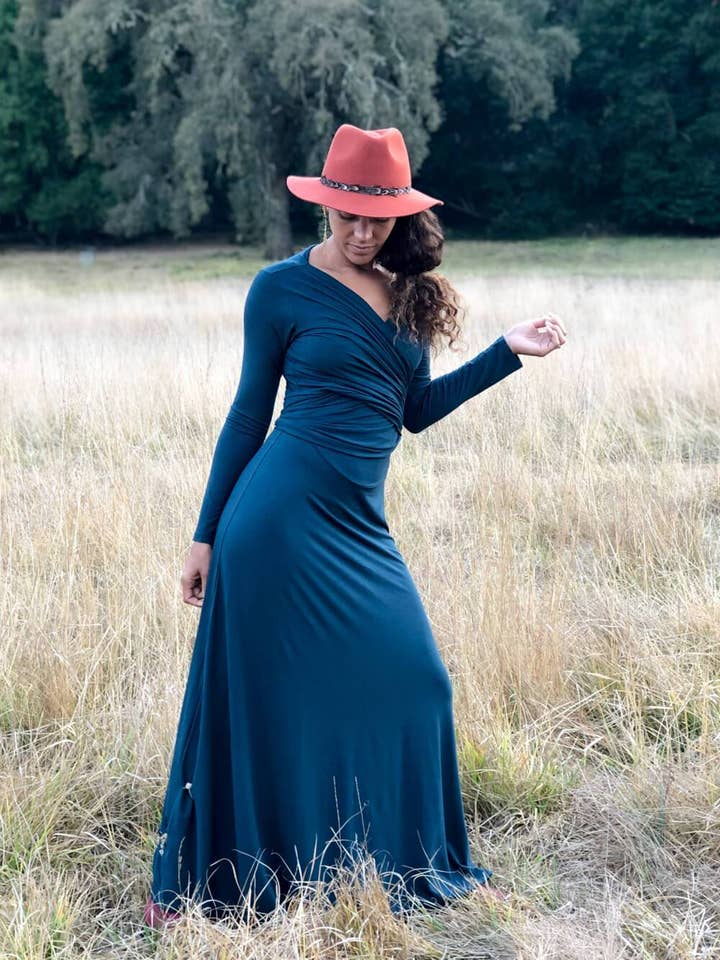 CARAUCCI - Wholesale Dress - Women's - Long Sleeve Wrap Maxi Dress