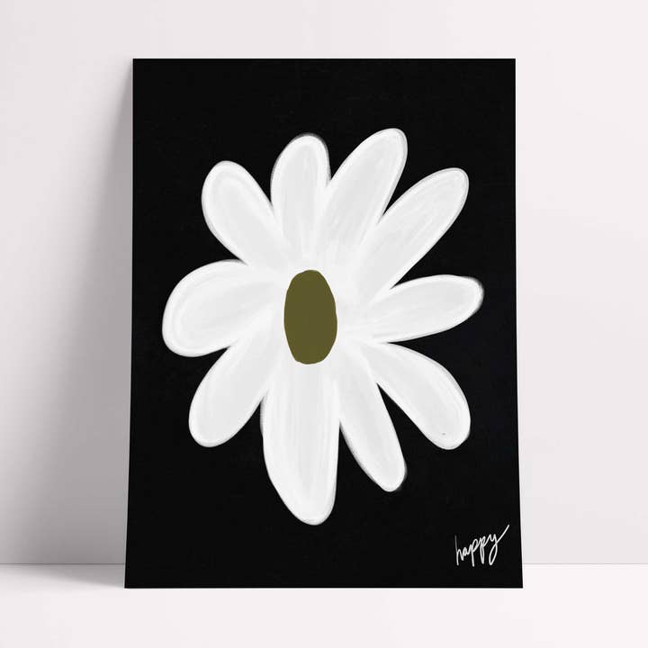 Stampa floreale felice - Stampa artistica nera, bianca, verde oliva per la vendita all'ingrosso da parte di Orla and the Gang