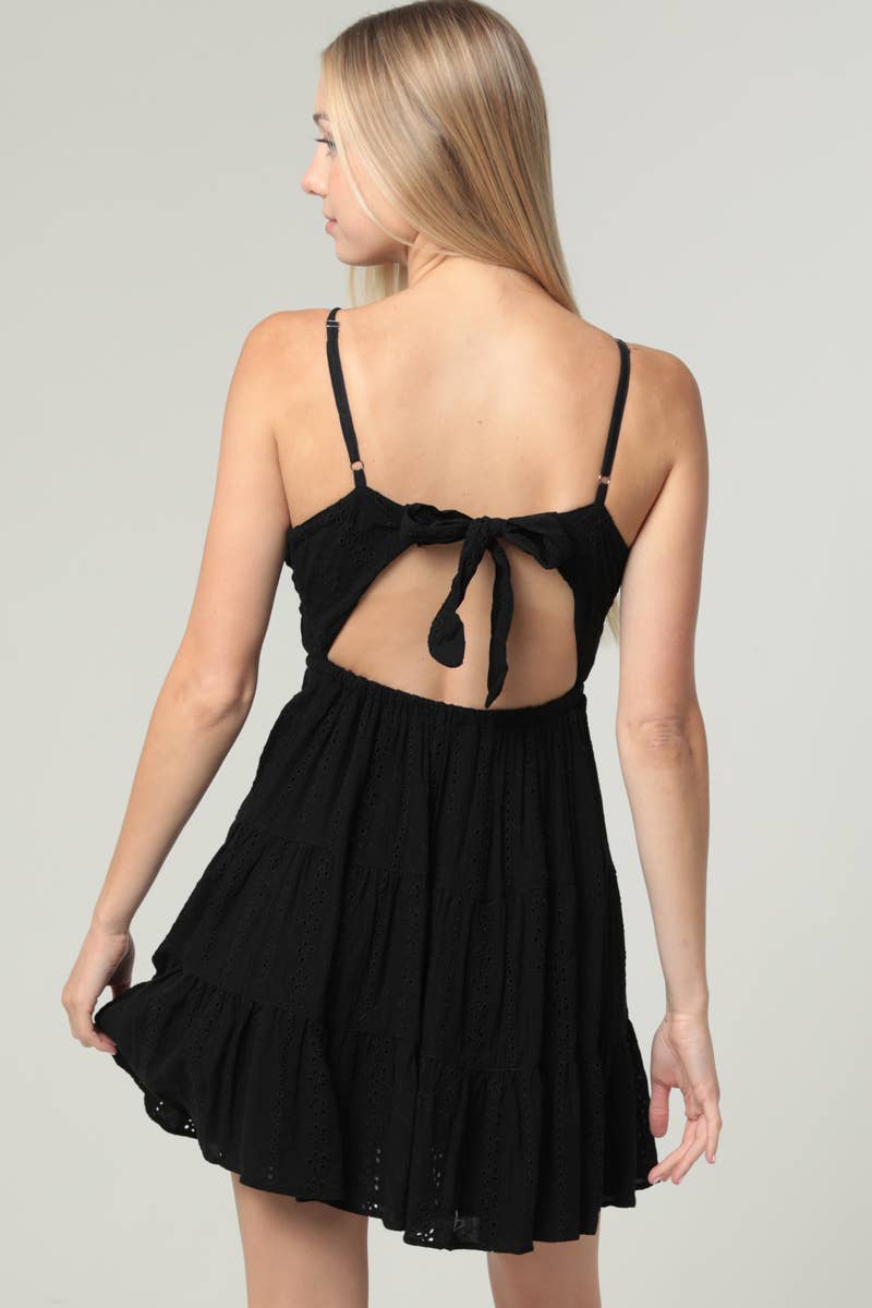 ANGIE - Wholesale Dress - Women's - F4H12-EM08 EYELET EMBROIDERED V NECK OPEN TIE BACK DRESS5