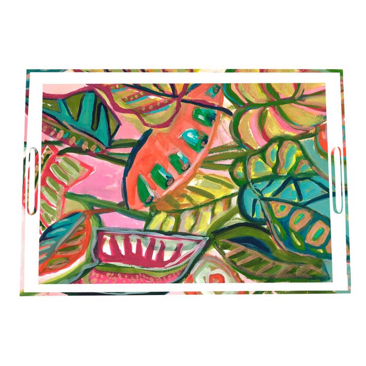 Modern Pink Caladium Acrylic Tray for wholesale by By Robin Raymond