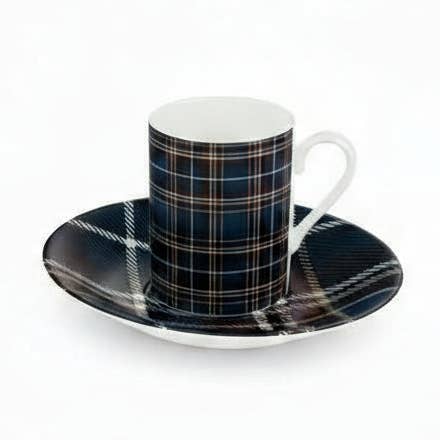 Frosted Winter Heritage Plaid Espresso Cup and Saucer for wholesale by Design by Lola