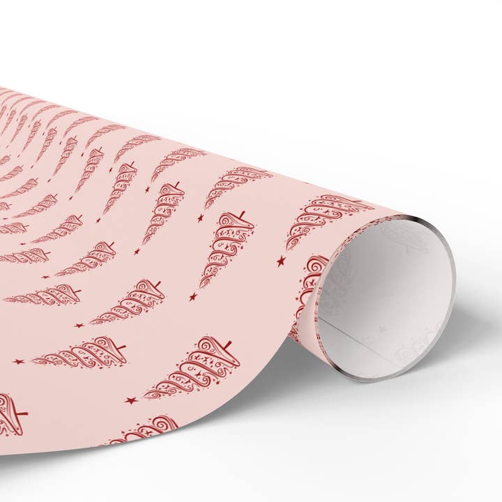 Lokipawz - Wholesale Flat Wrap - Pink Christmas Tree Wrapping Paper