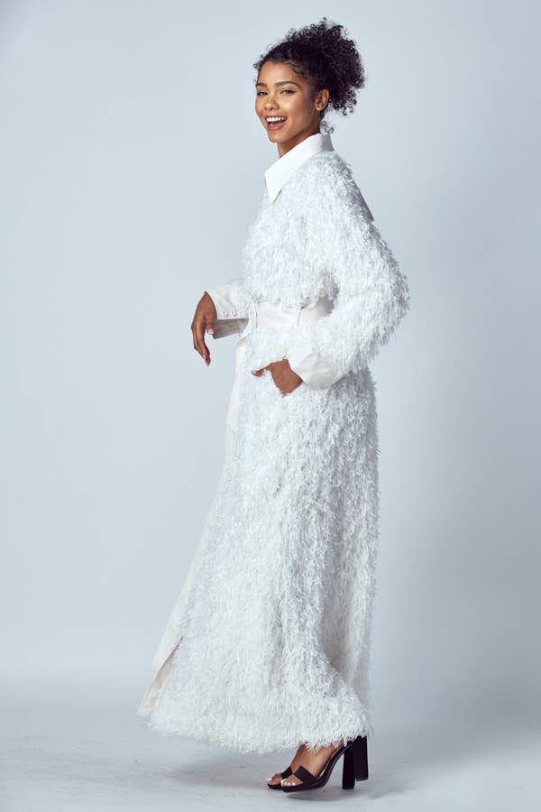 QMP Moda - Wholesale Jacket - Women's - FAUX OSTRICH FUR MAXI JACKET WITH BELT  9