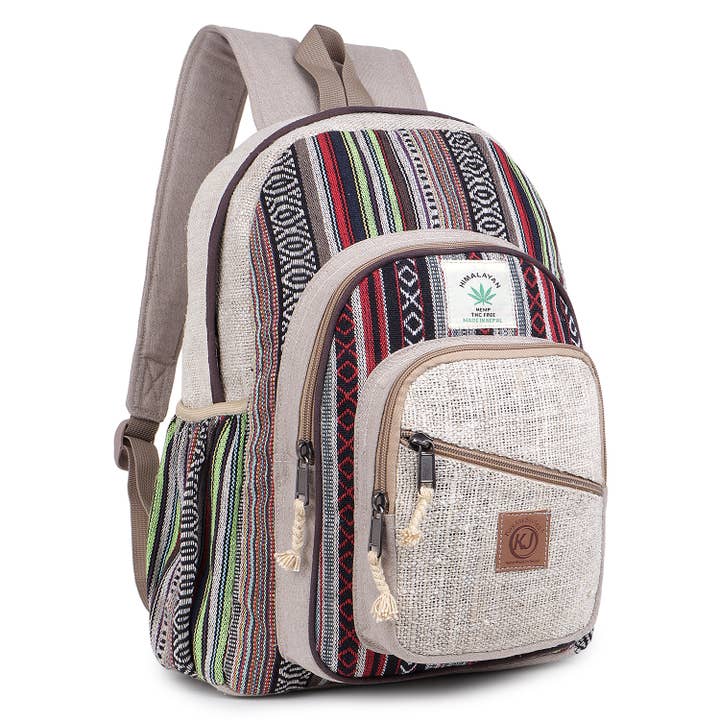 Handmade Large Multi Pocket Natural Hemp Nepal Backpack for wholesale by Lungta Imports