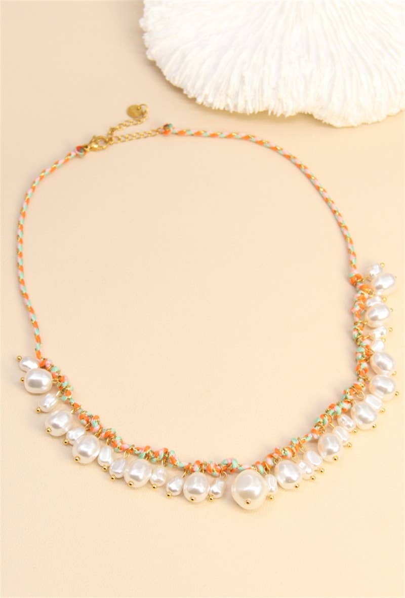 BELLISSIMA BIJOUX - Wholesale Beaded/Pearl Necklace - Elegant Braided Stainless Steel Pearl Necklace0