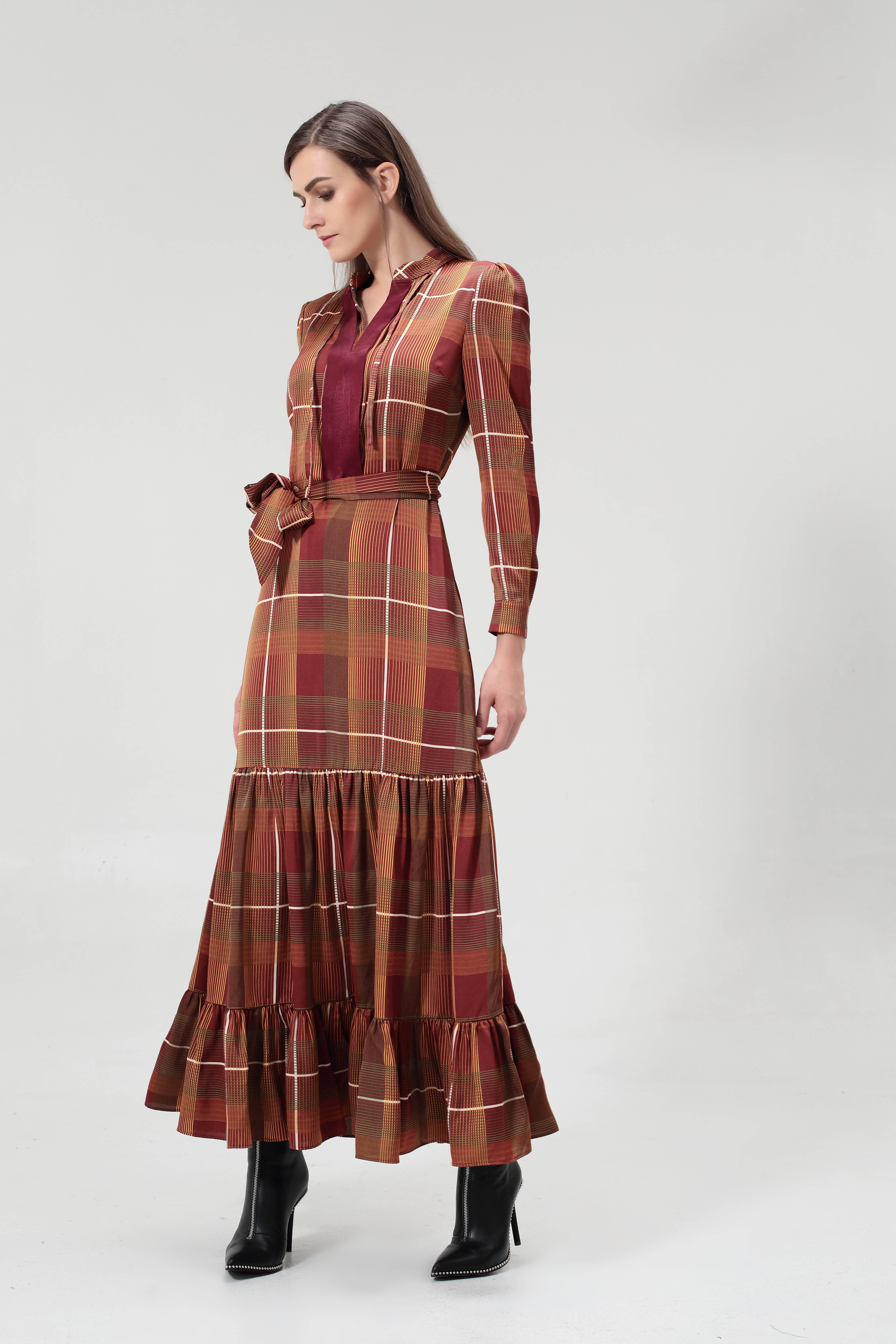 Smart and Joy - Wholesale Dress - Women's - Square Print Ruffle Asymmetric Dress W983706