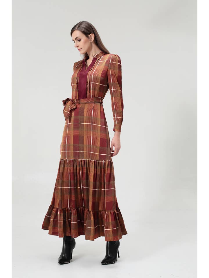 Smart and Joy - Wholesale Dress – Women's - Square Print Ruffle Asymmetric Dress W983706