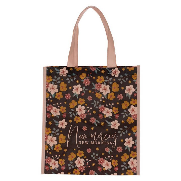 Tote Pink/Brown Floral Printed New Mercies New Morning for wholesale by Christian Art Gifts