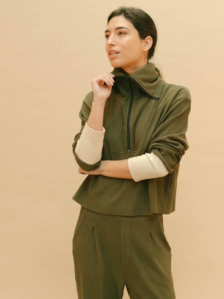 Geribbelde top kaki voor wholesale door PAN Producto Básico