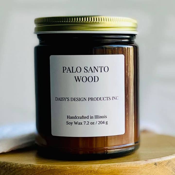Palo Santo wood / 7.2 oz. 100% Soy Wax Candle for wholesale by Daisy's Design Products Inc.