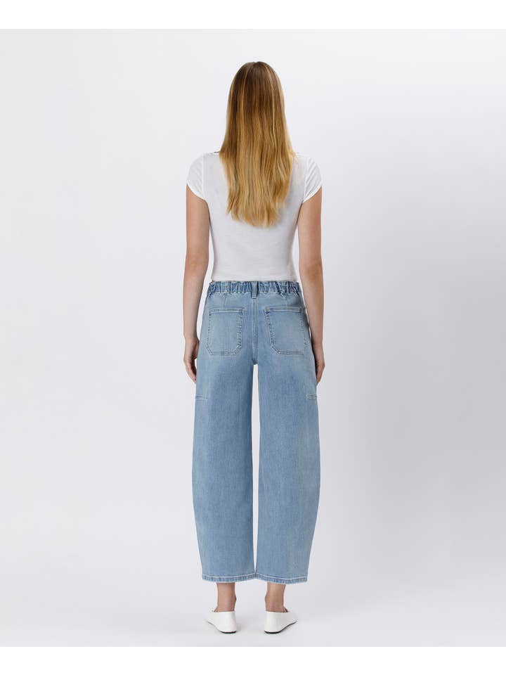 ACCOMPLISHMENTS SUPER HIGH RISE ELASTIC BAND BARREL JEANS F5831 for wholesale on Faire