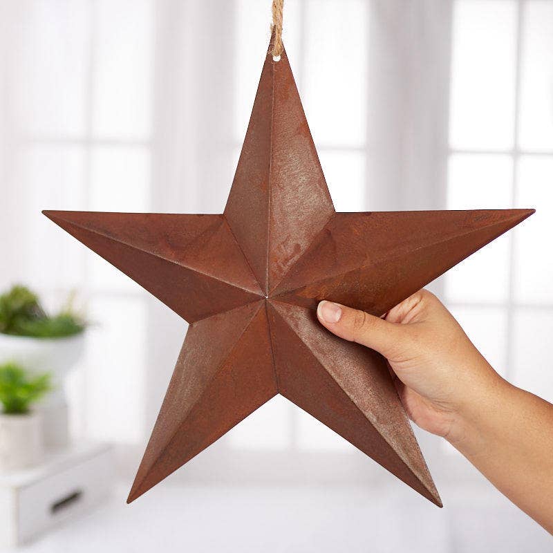 Factory Direct Craft – wholesale Wall Accent – 13" x 13"  Primitive Rusty Tin Barn Star with Jute Hanger2