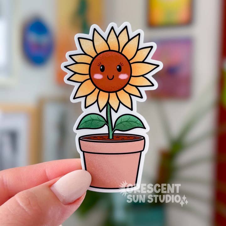 Sunflower Sticker, Cute Hand-Drawn Sunflower Sticker for wholesale by Crescent Sun Studio
