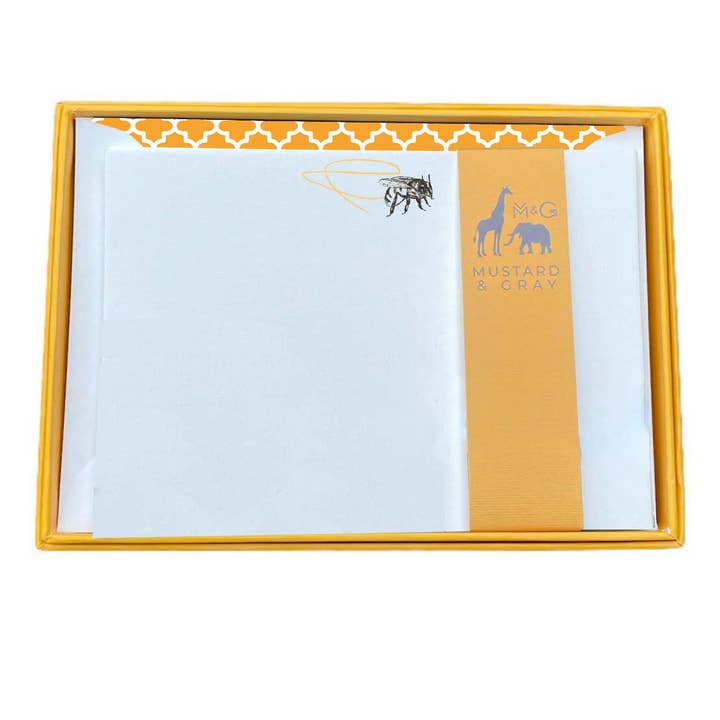 Mustard & Gray Ltd – wholesale Kontorsmateriel/Notecard Set – Bee Swirl Notecard Set med fodrade kuvert