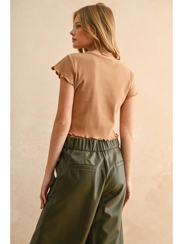 MIOU MUSE - Wholesale Blouse - Women's - T4866 MINI WAFFLE FABRIC SHORT SLEEVE TOP2