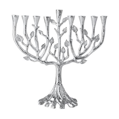 Ner Mitzvah - Wholesale Menorah - Tree of Life Menorah - Silvertone - 10 Inch