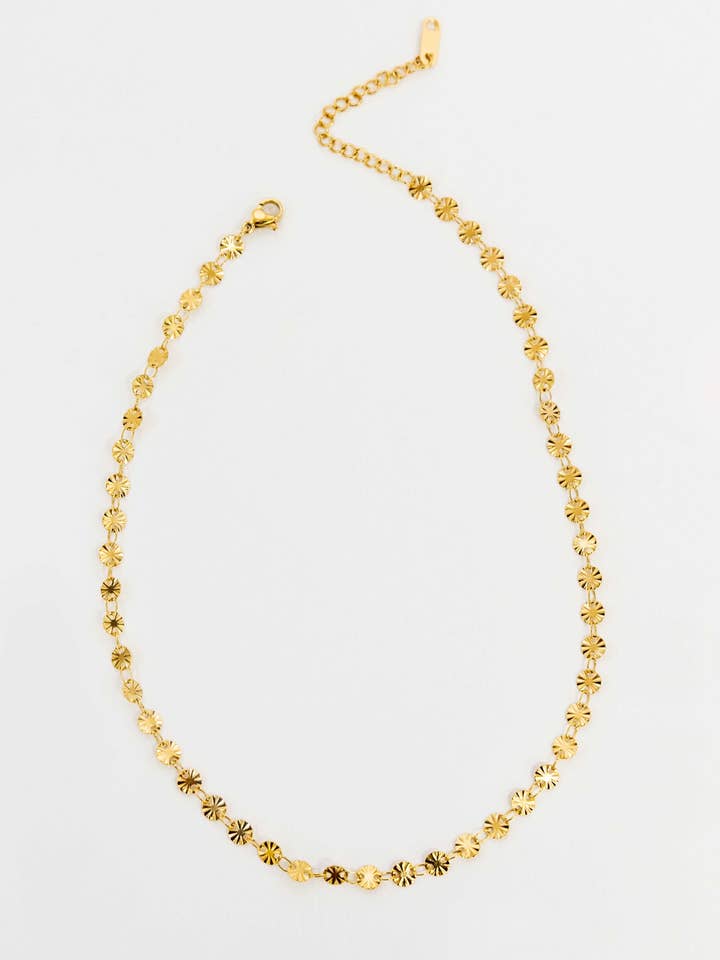 Ruffled Gold Circle Charm Necklace for wholesale by Lovoda