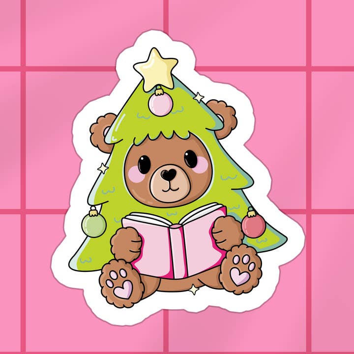 Autocollant en vinyle imperméable de Noël pour les amateurs de livres pour la vente par Stickers+ X Ashley Bexar