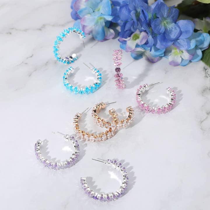 Marquise Round CZ Stone Cluster Around Hoop Evening Earrings for wholesale by Sensibling Corp.