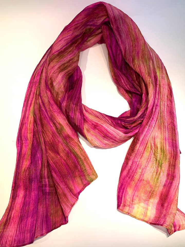 SC1000 #386 WATERCOLOR SCARF | BRIGHT MAGENTA & OLIVE for wholesale by LUA