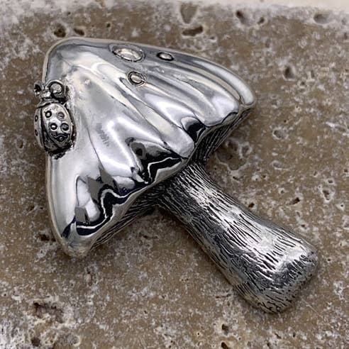 Sterling Silver Mushroom & Ladybug Large Pendant for wholesale by Goddess Design Studio