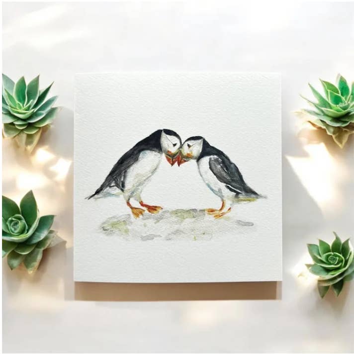 Two of us 'Puffins' Greeting Card - by Sarah Epsom for wholesale by Sarah Epsom