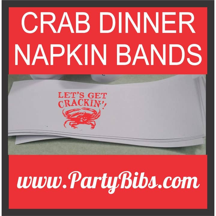 Crab Feed Napkin Bands Stock Get Crackin Design, Pack Of 25 for wholesale by Party Bibs